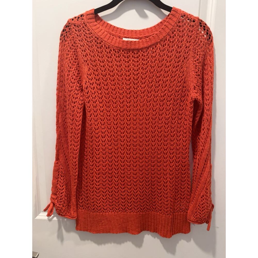 Maurice’s Woman’s Orange Knit Pullover Flowy Tie Accent Sleeves Size XS